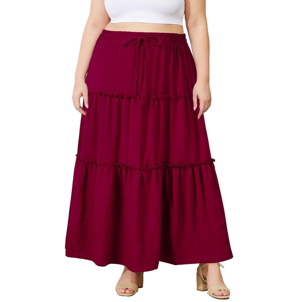 1905 Plus Size Maxi Skirt High Waisted Pleated A Line Flowy Tiered Long